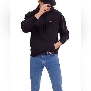 Tommy Hilfiger black Tommy logo hoodie kangaroo pockets/drawstring hood sz M